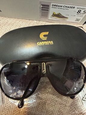 New! Carrera Black Shield Sunglasses with Gold Logo